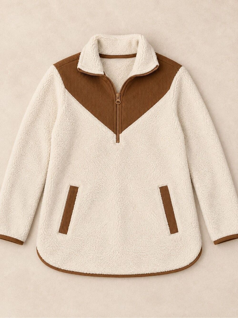 Time and Tru Women’s Small Cream Sherpa Fleece Quarter Zip Pullover Jacket